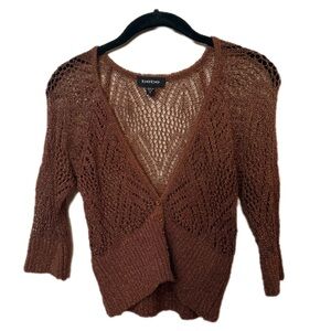 Bebe Crochet Chocolate Brown Knit Crop Cardigan